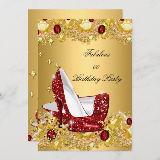Invitation Red Gold Parties scintillant talons hauts Fabulous (Devant / Derrière)