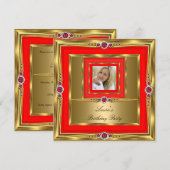 Invitation Red Gold Pearl photo fête d'anniversaire (Devant / Derrière)