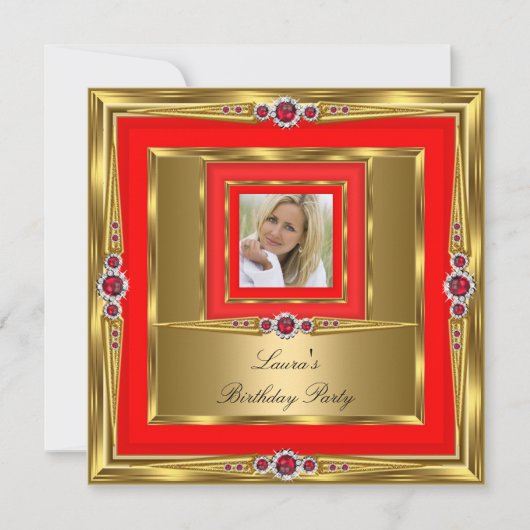 Invitation Red Gold Pearl photo fête d'anniversaire (Devant)