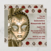 Invitation Red Gold Pearl Red Gold Masquerade Party (Devant / Derrière)