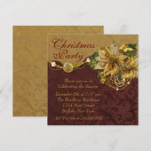 Invitation Red Gold Poinsettia fête de Noël (Devant / Derrière)