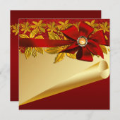 Invitation Red Gold Poinsettia fête de Noël (Devant / Derrière)