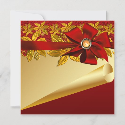 Invitation Red Gold Poinsettia fête de Noël (Devant)
