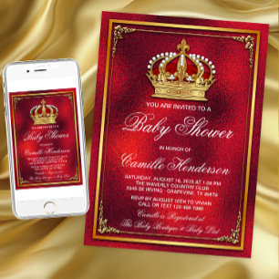 Invitation Red Gold Prince Baby shower