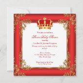 Invitation Red Gold Prince Baby shower Damask Blonde Boy (Dos)