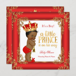 Invitation Red Gold Prince Baby shower Damask Ethnic Boy