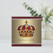 Invitation Red Gold Prince Baby shower garçon (Debout devant)