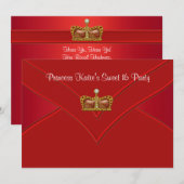 Invitation Red Gold Princess Sweet 16 Party (Devant / Derrière)