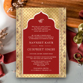 Invitation Red Gold QR Code Anand Karaj Sikh Mariage