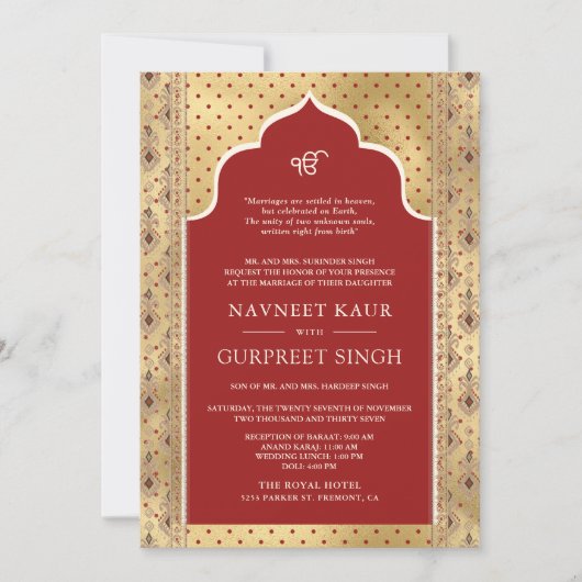 Invitation Red Gold QR Code Anand Karaj Sikh Mariage (Devant)