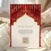 Invitation Red Gold Quatrefoil QR Code Sikh Mariage