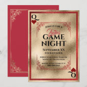 Invitation Red & Gold Queen of Hearts Dames Game Night (Devant / Derrière)