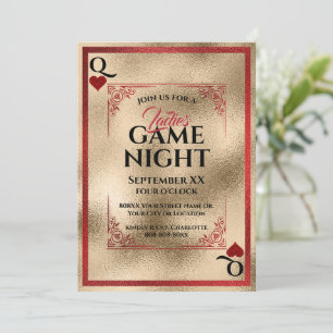Invitation Red & Gold Queen of Hearts Dames Game Night