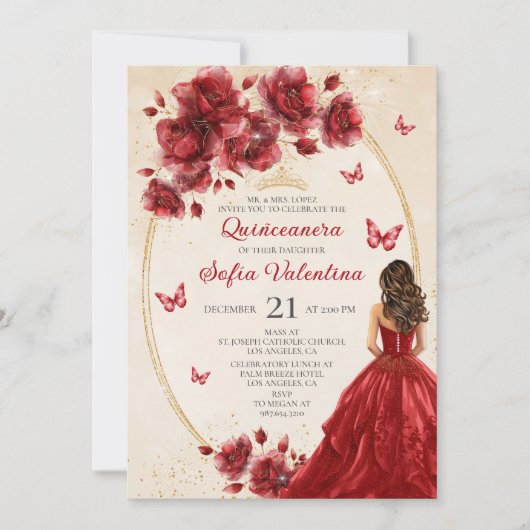 Invitation Red & Gold Quinceañera (Devant)
