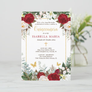 Invitation Red & Gold Quinceanera en espagnol