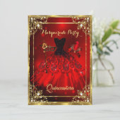 Invitation Red Gold Quinceanera robe Masquerade Party (Debout devant)