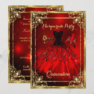 Invitation Red Gold Quinceanera robe Masquerade Party