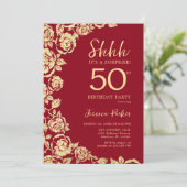 Invitation Red Gold Roses surprise 50e anniversaire (Debout devant)