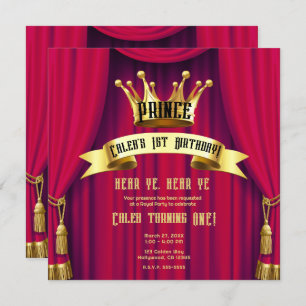 Invitation Red & Gold Royal Crown Prince fête d'anniversaire