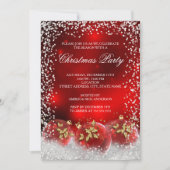 Invitation Red Gold Snow Bauble Noël fête de Noël (Devant)