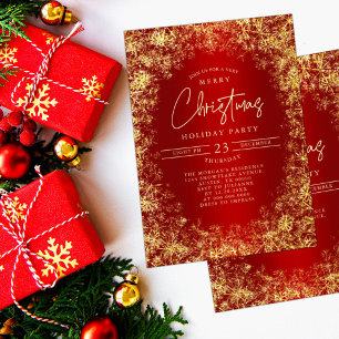 Invitation Red & Gold Snowflakes Noël Fête