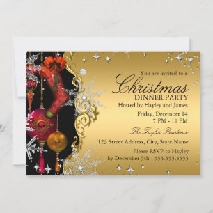 Invitation Red Gold Snowflon Noël Dîner de fête 4a