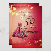 Invitation Red Gold Sparkle 50 & Fabuleux 50e anniversaire (Devant / Derrière)