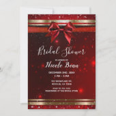 Invitation Red & Gold Sparkle Chic Bow Fête des mariées de va (Devant)