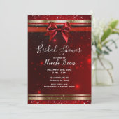 Invitation Red & Gold Sparkle Chic Bow Fête des mariées de va (Debout devant)