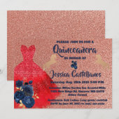Invitation Red Gold Sparkle Dress Quinceañera (Devant / Derrière)