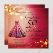 Invitation Red Gold Sparkle Fifty 50 & Fabuleux 50e anniversa (Devant / Derrière)