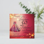Invitation Red Gold Sparkle Fifty 50 & Fabuleux 50e anniversa (Debout devant)
