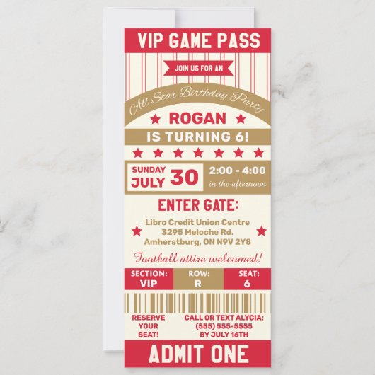 Invitation Red & Gold Sports Billet à thème Anniversaire (Devant)