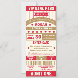 Invitation Red & Gold Sports Billet à thème Anniversaire