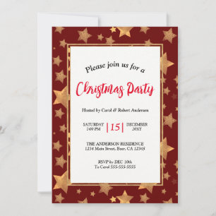 Invitation Red Gold Star Élégante fête de Noël Vintage