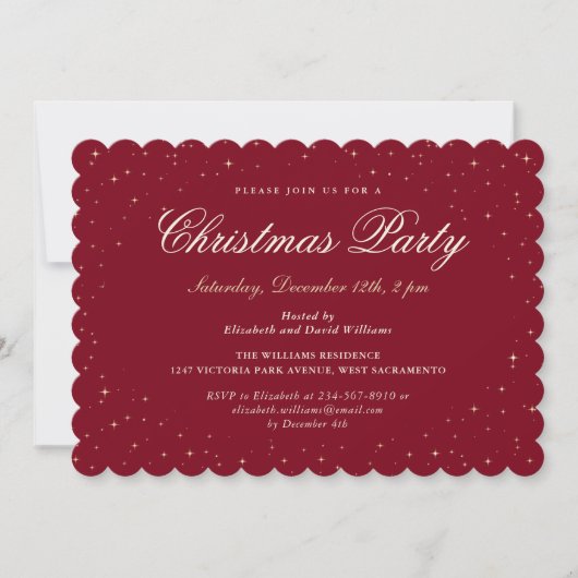 Invitation Red Gold Starry Fête de Noël (Devant)