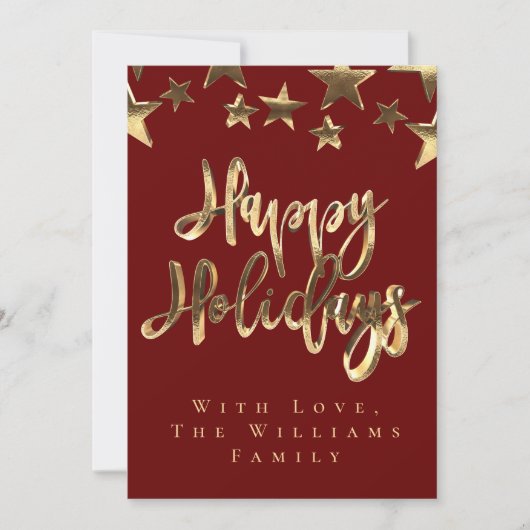 Invitation Red Gold Stars Joyeuses Vacances Script Noël (Devant)