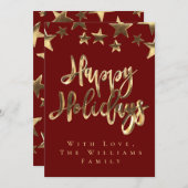 Invitation Red Gold Stars Joyeuses Vacances Script Noël (Devant / Derrière)