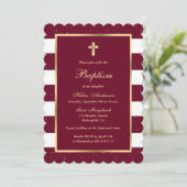 Invitation Red Gold Stars Striped Girl Baptism (Debout devant)