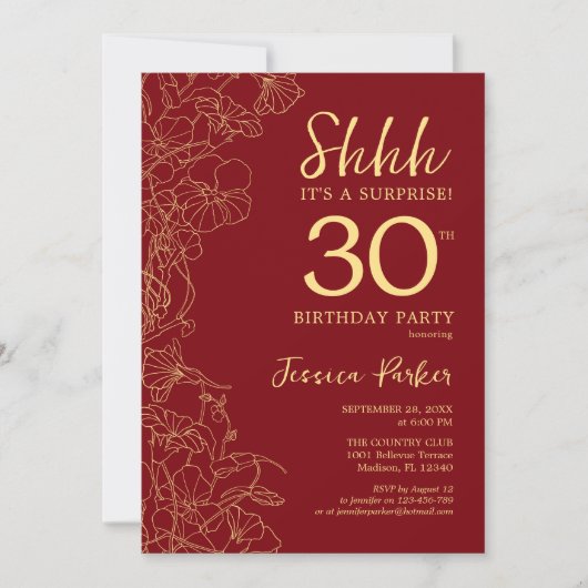 Invitation Red Gold Surprise 30e anniversaire (Devant)