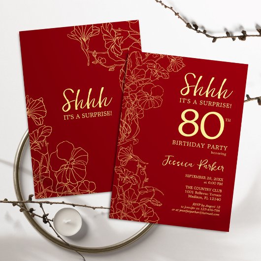 Invitation Red Gold Surprise 80e anniversaire