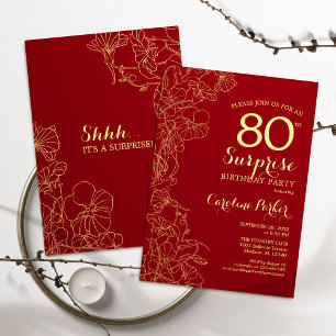 Invitation Red Gold Surprise 80e fête d'anniversaire