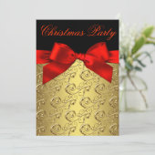 Invitation Red Gold Swirl Bow Corporate Christmas Party (Debout devant)
