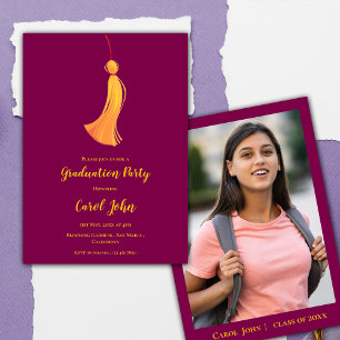 Invitation Red Gold Tassel Cute Photo 2025 Graduation Party