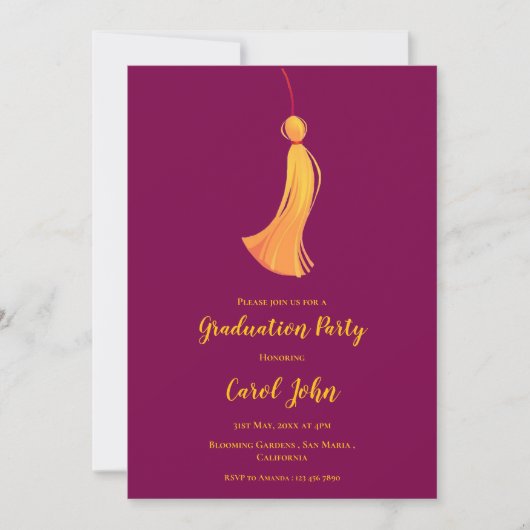 Invitation Red Gold Tassel Cute Photo 2025 Graduation Party (Devant)