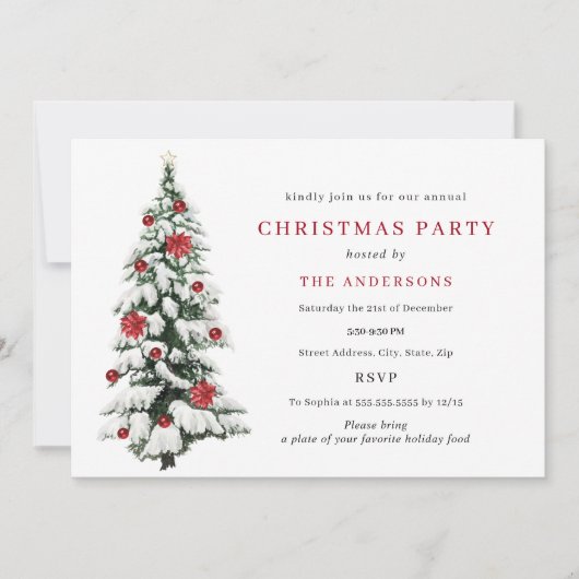 Invitation Red Gold Traditional Tree fête de Noël (Devant)