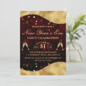 Invitation Red & Gold Wave Bordure Nouvel An de la fête de la (Debout devant)