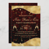 Invitation Red & Gold Wave Bordure Nouvel An de la fête de la (Devant / Derrière)