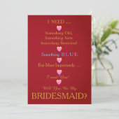 Invitation Red & Gold with Heart Will you be my Bridesmaid (Debout devant)