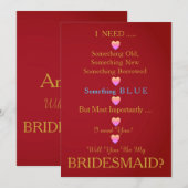 Invitation Red & Gold with Heart Will you be my Bridesmaid (Devant / Derrière)